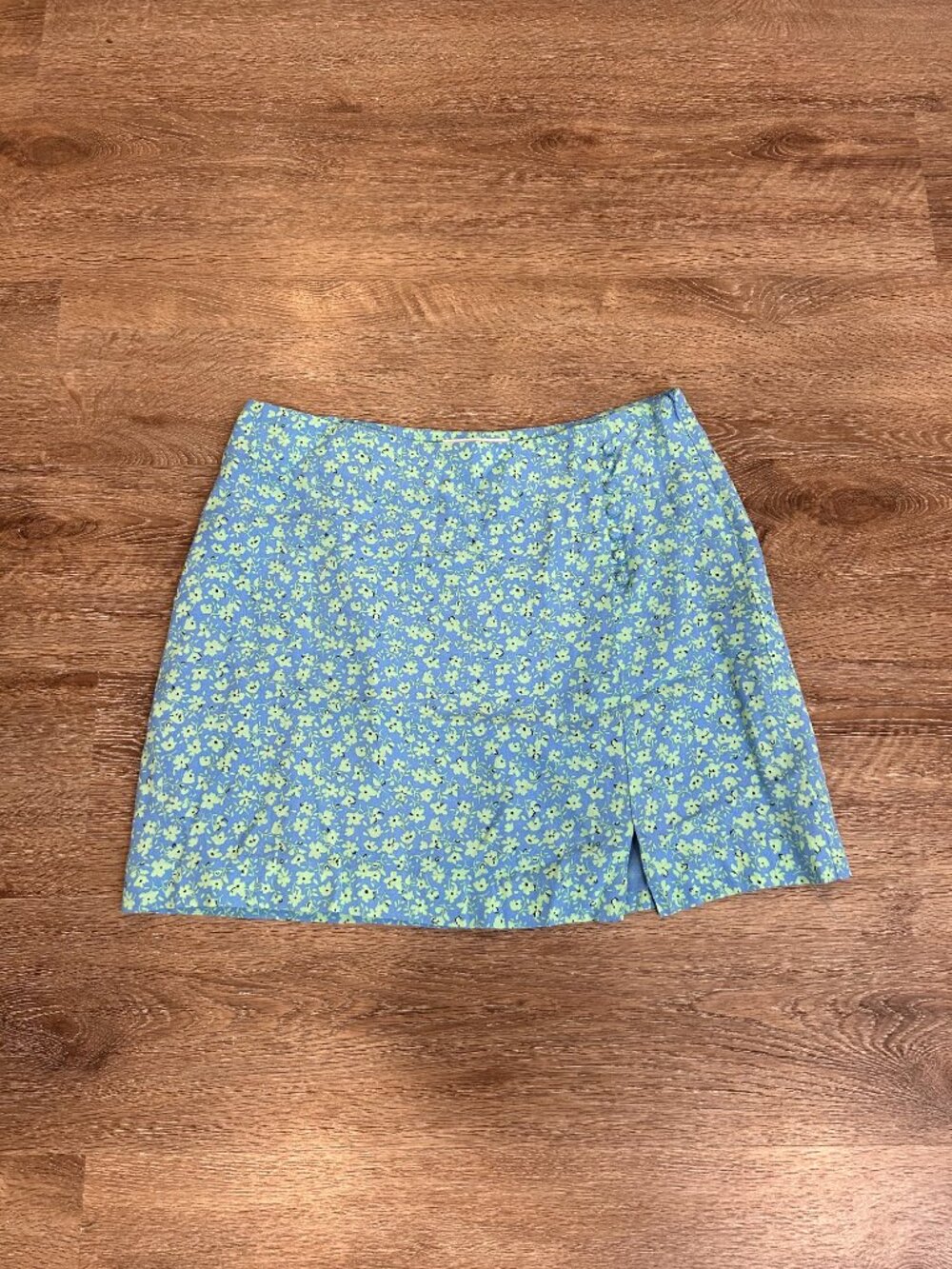 Mango Blue & Green Floral Mini Skirt